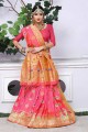 couleur rose foncé Banarasi sari de soie d'art