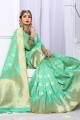 couleur vert clair Banarasi sari de soie art