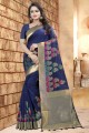 lin couleur bleu foncé sari