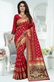 couleur rouge Banarasi sari de soie art