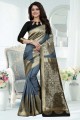couleur gris Banarasi sari de soie de l'art