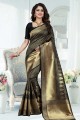 couleur noir et or Banarasi sari de soie d'art