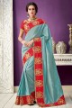 Aqua couleur bleue sari de soie papier