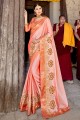couleur pêche en satin de soie sari