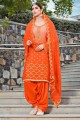 orange costume Patiala en soie douce