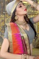 couleur gris khadi sari de soie de l'art
