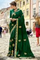 georgette de soie sari couleur vert foncé