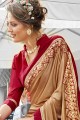 couleur dorée et rouge et lycra georgette sari
