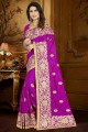 magenta couleur rose sari de soie d'art