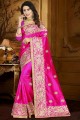 fuschia couleur rose sari de soie d'art