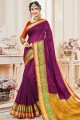 couleur pourpre sari de soie de coton