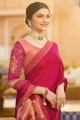 couleur rose foncé en georgette de soie et jacquard sari
