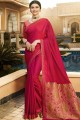 couleur rose foncé en georgette de soie et jacquard sari