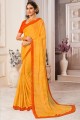 couleur jaune en mousseline de soie georgette sari