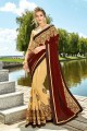 marron et beige couleur georgette sari
