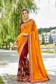 orange et couleur marron soie et georgette sari