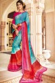 bleu et multicolore georgette sari