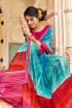 bleu et multicolore georgette sari