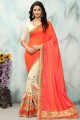 orange et papier couleur crème soie et georgette sari