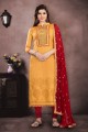 costume de couleur jaune musturd Chanderi churidar