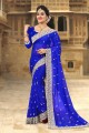 royale couleur bleue georgette sari
