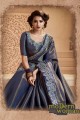couleur bleu marine sari de soie fantaisie