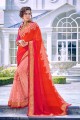 rose, satin de soie de couleur rouge, georgette sari
