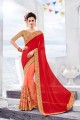 rouge et mousseline de soie couleur pêche sari