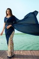 sombre couleur bleu et blanc cassé georgette sari
