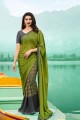 couleur verte et gris georgette sari
