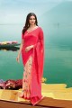 rose fuschia et couleur pêche georgette sari