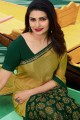 vert poire et de couleur vert foncé georgette sari