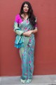 couleur bleu ciel kanjivaram sari de soie d'art
