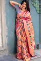 couleur noire de pêche kanjivaram art saris en soie