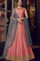 robe rose / veste couleur gris-robe jacquard Chanderi / jacekt-net costume Anarkali