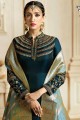 couleur bleu prusse costume Anarkali en soie douce