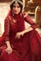 costume Anarkali net de couleur rouge foncé