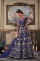 costume royal Anarkali net de couleur bleue