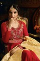 costume georgette de satin de couleur rouge Anarkali