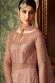 costume poussiéreux Anarkali net jacquard couleur rose