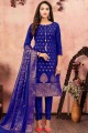 Costume Churidar bleu royal en jacquard Banarsi