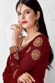 Maroon Faux georgette Palazzo Suit
