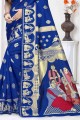 Sari Banarasi En Soie Brute Banarasi Bleu Royal