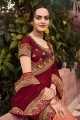 Maroon Silk  Sari Indien