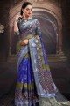 sari imprimé en bleu
