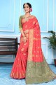 zari banarasi sari en rose clair
