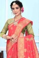 zari banarasi sari en rose clair