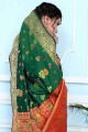 zari banarasi sari en vert