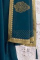sari brodé en bleu sarcelle
