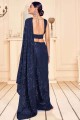 Embroidered Saree in Navy blue